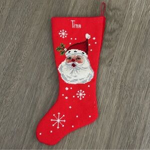 Vintage Needlepoint Christmas Stocking TINA